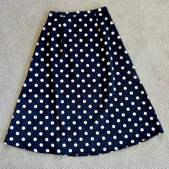 Pink Martini S Navy Corduroy Midi Skirt Polka Dot Rockabilly Pin Up Retro Mod - Picture 1 of 11